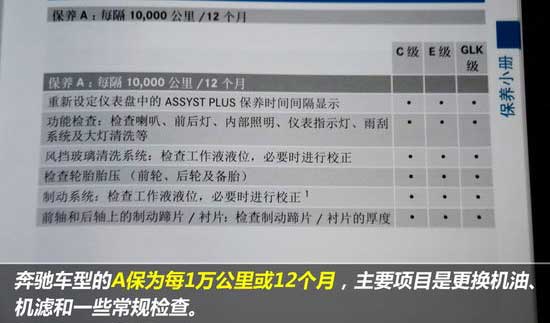 北京奔驰GLK保养解析 小保养费用为2300元