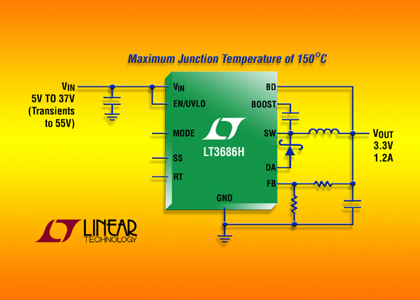 具 150℃ 最高结温、55V 瞬态保护的 37V、1.2A 降压型 DC/DC 转换器