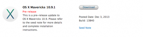 苹果向开发者发布OS X 10.9.1测试版