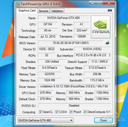 GTX460 GPUZ