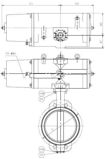 FAS-10DJUE气动单作用蝶阀 日本北泽气动蝶阀外形图