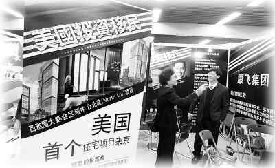 图为观众在2012北京春季房地产展示交易会上的美国房产项目展台前咨询 罗伟摄