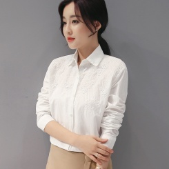 女装秋装新款刺绣镂空白衬衫女长袖韩范修身时尚休闲女士衬衣