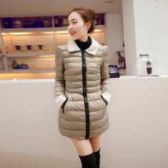 冬新款韩版女装羊羔毛领中长棉衣单排扣棉袄