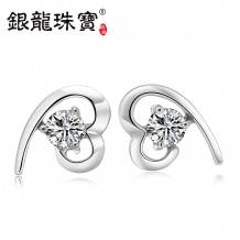 s925纯银水晶心形耳环韩版锆石耳饰