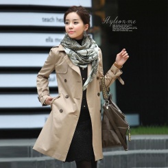 秋冬新款女式韩版女装外套双排扣修身经典款英伦风衣