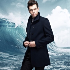 冬季新款羊毛呢子男式外套 修身立领男士风衣 商务呢子外套