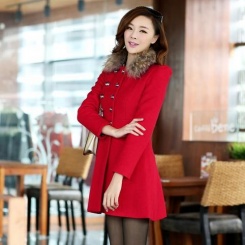 秋季新款韩版女装 新款修身双排扣羊毛呢外套女