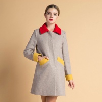秋季新品 欧美高端大牌女装 撞色修身毛呢外套
