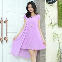 夏季女装欧洲站韩版女装雪纺百褶新款连衣裙短袖