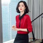 压褶拼色真丝衬衫3387