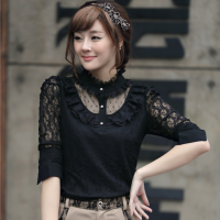 秋冬女装新款雪纺衬衫高领t恤长袖上衣蕾丝衫