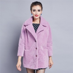 羊毛一体大衣中长款羊毛外套 新款女皮草羊剪绒大衣