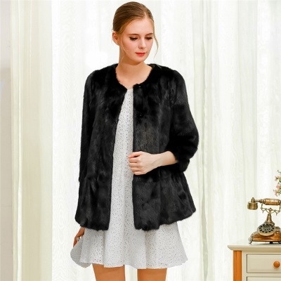 新款女装水貂皮草外套圆领整貂常规款裘皮大衣