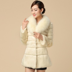 冬季女装新款兔毛韩版中长款修身收腰狐狸领时尚 皮草外套
