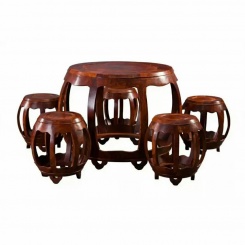 红木家具餐桌一桌五椅鼓形饭桌实木简约餐桌餐椅组合