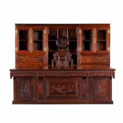 仿古红木家具红木桌书柜组合简约书桌
