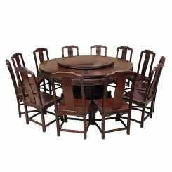 红木家具餐桌一桌十椅圆形饭桌实木简约餐桌餐椅组合