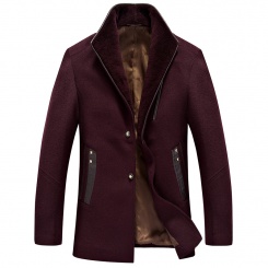 博纳罗蒂新款男式羊毛呢大衣外套 高端毛领加厚男装外套