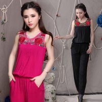 春夏新款 女 民族风 绣花背心连体长裤 面料舒服休闲长裤