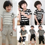 新款韩版夏款童装 童套装 条纹短袖二件套 校服园服批发