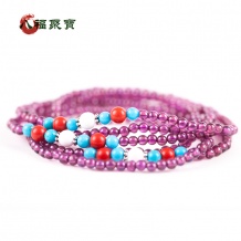 八福正品 天然水晶 玫红石榴石多圈手链流行饰品调经活血女包邮潮