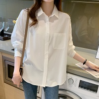 春季纯色韩版女士简约长袖白衬衫百搭显瘦手感舒适亲肤细腻