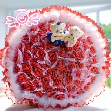结婚婚庆用品 66红仿真花玫瑰 卡通花束 