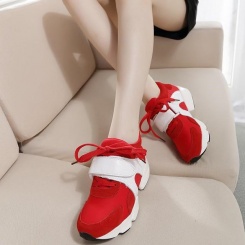 韩版真皮魔术贴黑白高帮休闲增高女单鞋