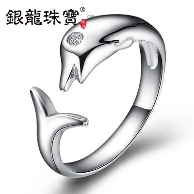 s925纯银饰品海豚开口戒指