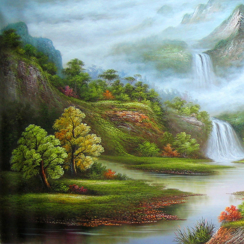 必画现代风景山水画家居壁画两联组合无框画客厅装饰画锦锈山河