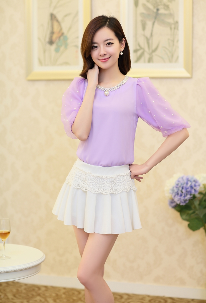 夏季女装夏装欧洲站韩版女装新款雪纺衫衬衫短袖