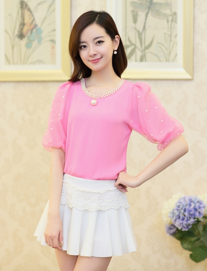 夏季女装夏装欧洲站韩版女装新款雪纺衫衬衫短袖