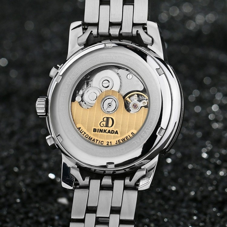 瑞士宾卡达机械表全自动精钢商务防水六针商务男士手表