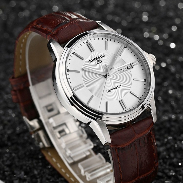 瑞士宾卡达机械表全自动日历防水皮带潮流时尚男士手表