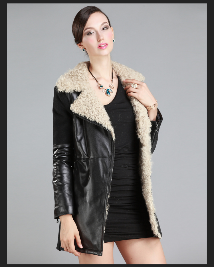 秋季新款皮衣欧美时尚大牌绵羊皮羊羔毛外套