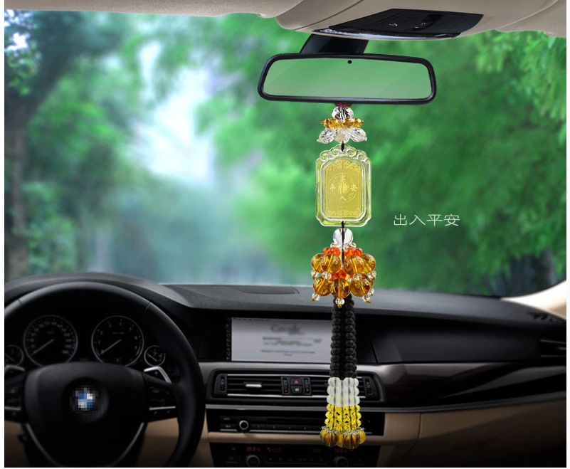 汽车挂件平安 水晶 高档24k镀金车内挂饰 保平安符吊坠车饰挂件