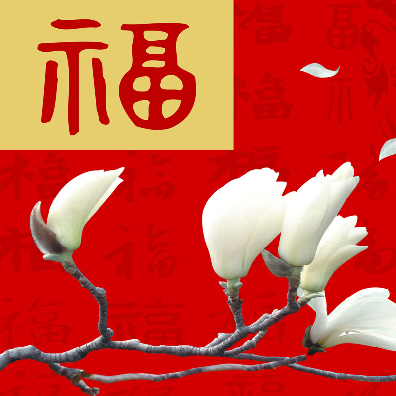 必画最炫中国风红火花卉三联无框装饰画家居壁画挂画幸福吉祥