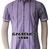 供应戈劳恪斯男式韩版衬衫 时尚修身紫格子衬衫