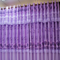 锦上添花公主蕾丝成品窗帘现代女孩居室风格紫色/玫红色