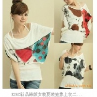 E26C新品韩版女装夏装抽象上衣二件套4767