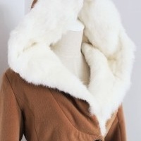 S102801外贸原单真兔毛领大衣棉衣毛领呢大衣