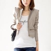 韩版女式小外套批发 衣摆不规则裁减高档皮衣外套供应
