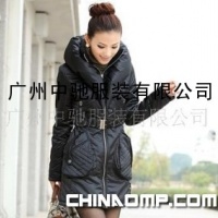 韩版时尚OL女装修身纯色双领长袖长款棉衣黑色237C