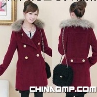 最新韩冬潮流时尚女装淑女貉子毛领羊毛呢大衣8099
