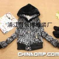 冬季新款日韩版豹纹连帽收腰短款棉衣2色798灰色