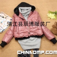 冬季新款日韩版带帽收腰长袖短款棉衣2色500粉色